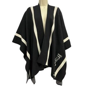 IN2GREEN Poncho Womens One Size Black Striped Knit‎ Kimono Scout & Cellar